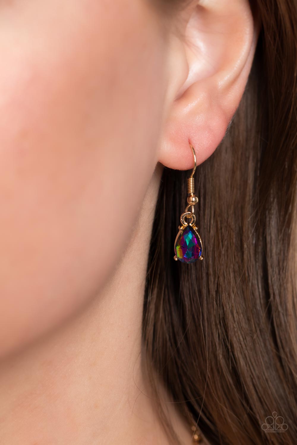 Otherworldly Opulence Gold & Oil Spill Rhinestone Necklace - Paparazzi Accessories - free matching earrings -CarasShop.com - Paparazzi Jewelry by Cara Jewels