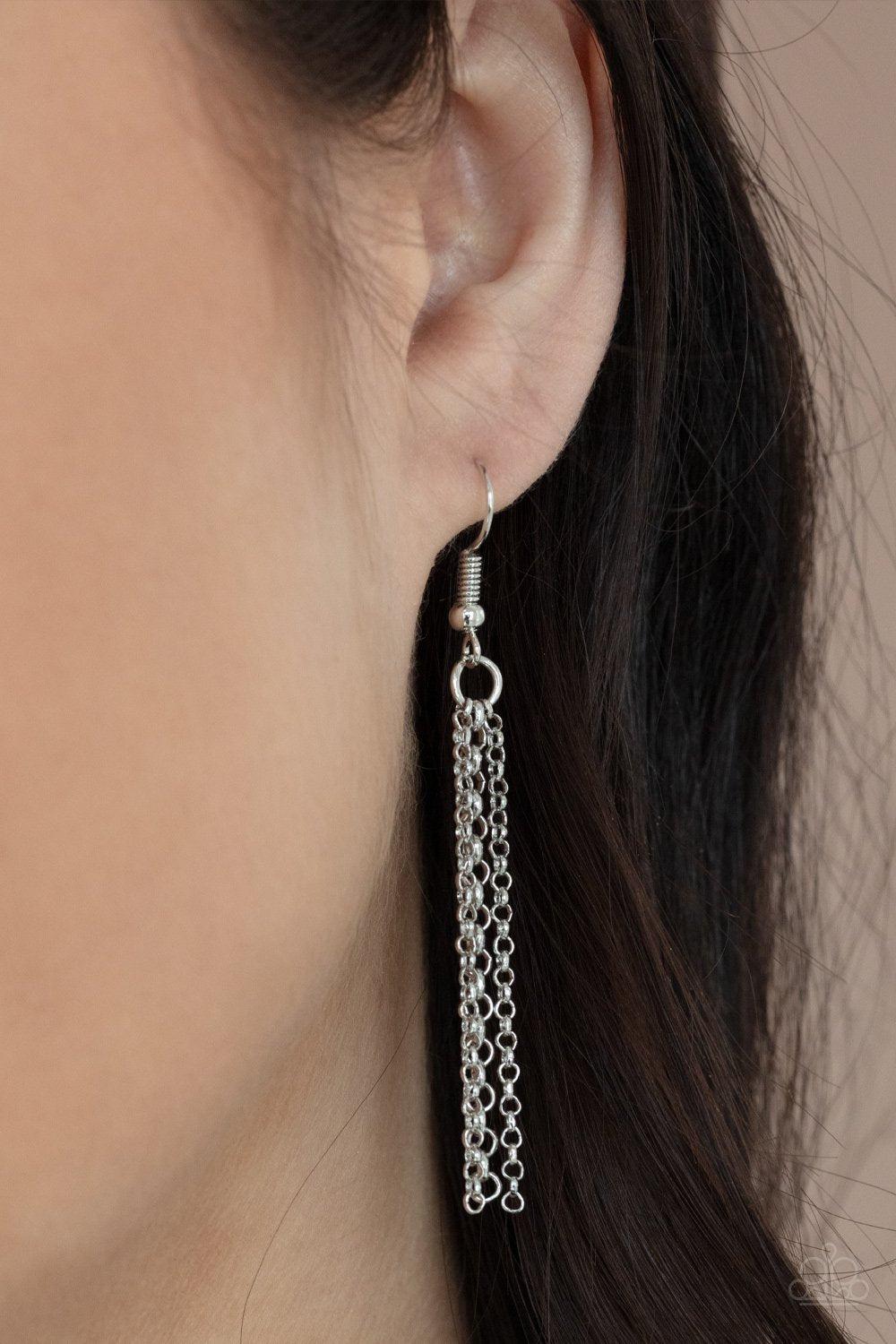 Palm Promenade Silver Palm Leaf Tassel Necklace - Paparazzi Accessories - free matching earrings -CarasShop.com - Paparazzi Jewelry by Cara Jewels