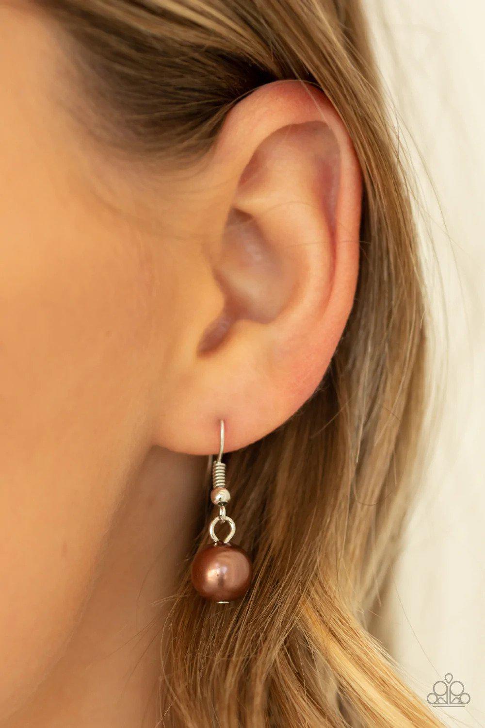 Pearl Prodigy Brown Necklace - Paparazzi Accessories - free matching earrings -CarasShop.com - Paparazzi Jewelry by Cara Jewels