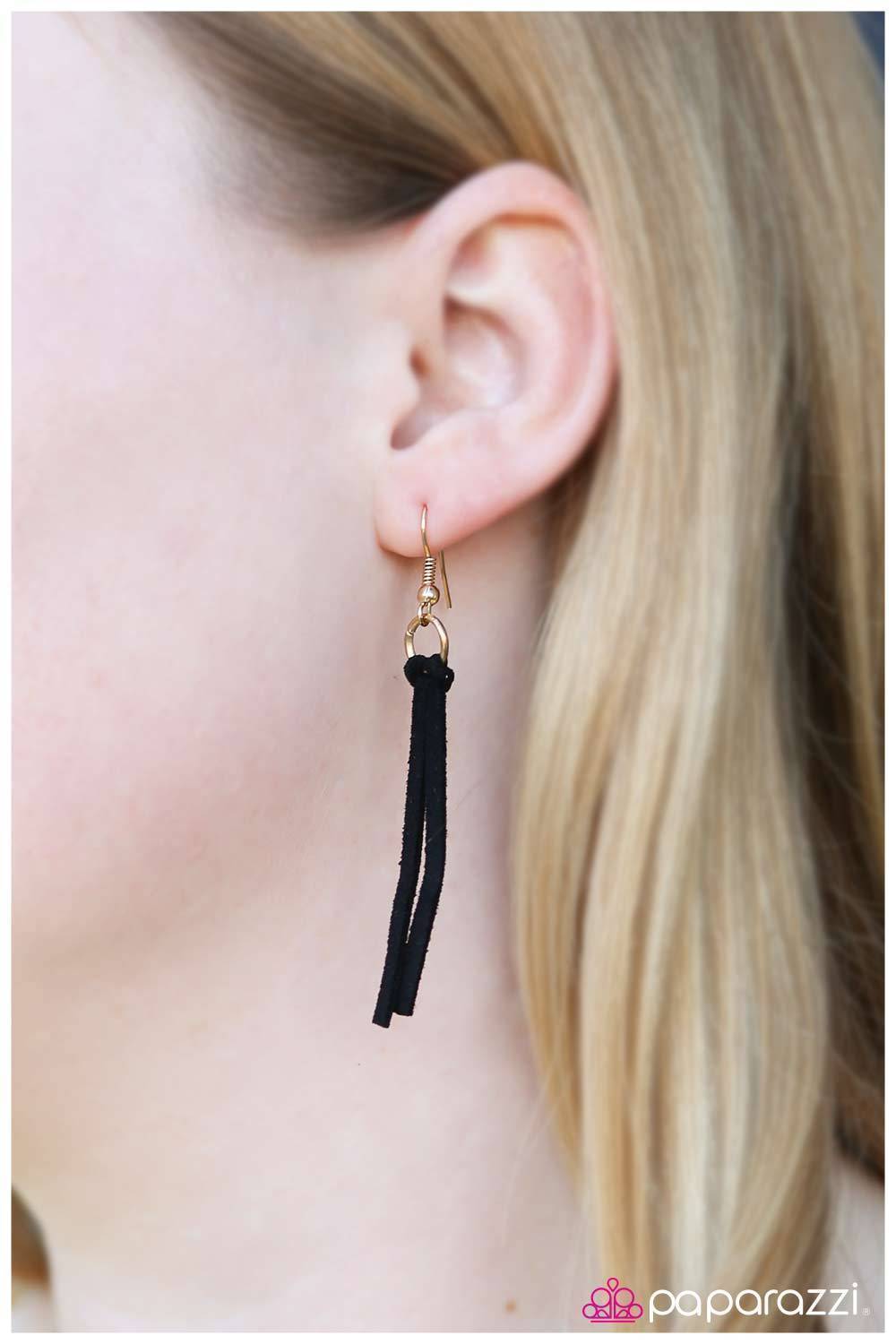 Persuede Me Gold and Black Fringe Necklace - Paparazzi Accessories - free matching earrings -CarasShop.com - Paparazzi Jewelry by Cara Jewels