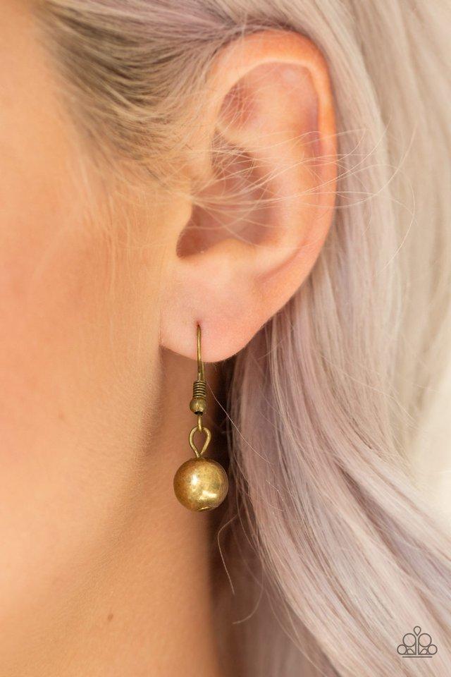 Power To The People Brass Pearl Necklace - Paparazzi Accessories - free matching earrings -CarasShop.com - Paparazzi Jewelry by Cara Jewels
