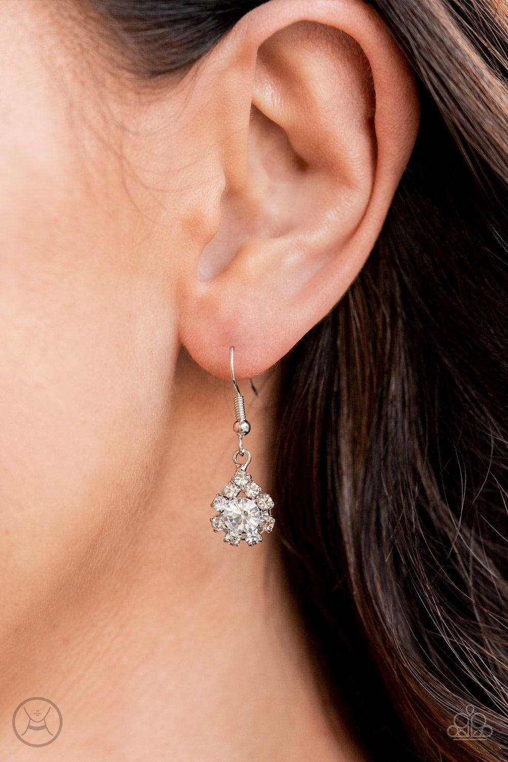 Princess Prominence White Rhinestone Necklace - Paparazzi Accessories - free matching earrings -CarasShop.com - Paparazzi Jewelry by Cara Jewels