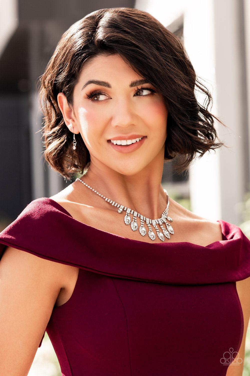 REIGNING Romance White Rhinestone Necklace - Paparazzi Accessories