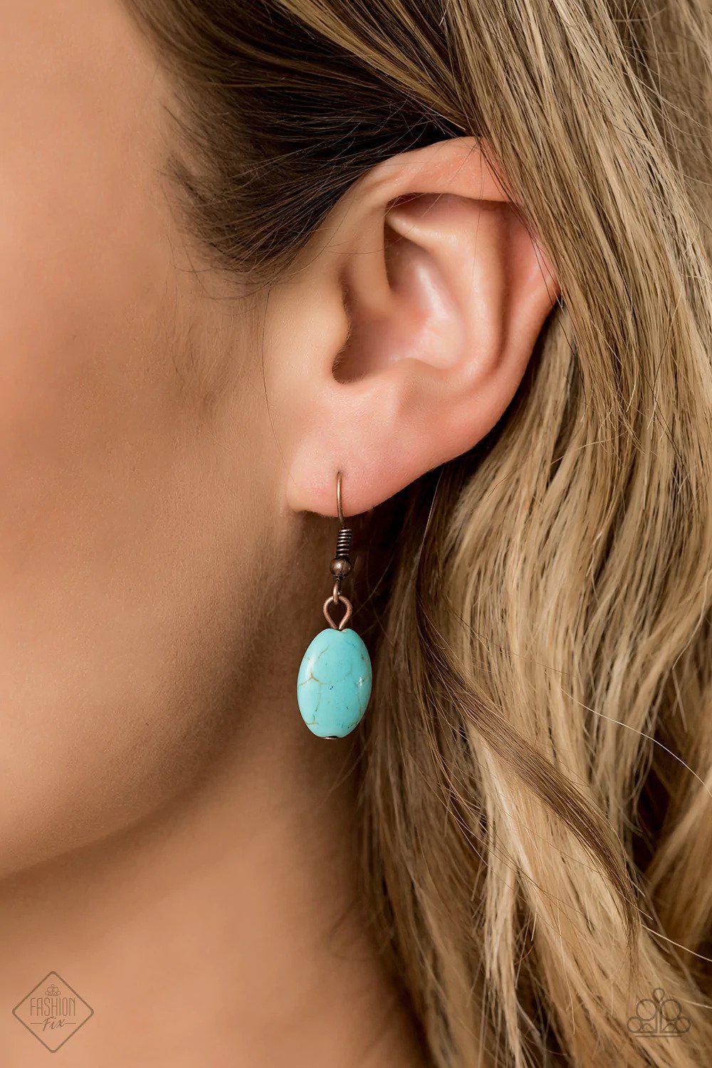 RULER In Favor Copper and Turquoise Blue Stone Necklace - Paparazzi Accessories - free matching earrings -CarasShop.com - Paparazzi Jewelry by Cara Jewels