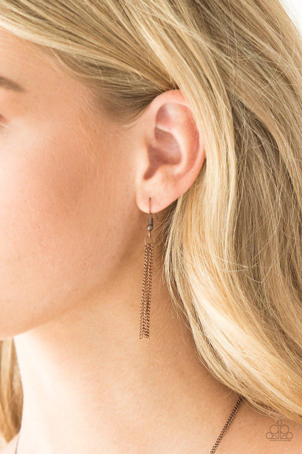 Ready Set GEO Copper Necklace - Paparazzi Accessories - free matching earrings -CarasShop.com - Paparazzi Jewelry by Cara Jewels