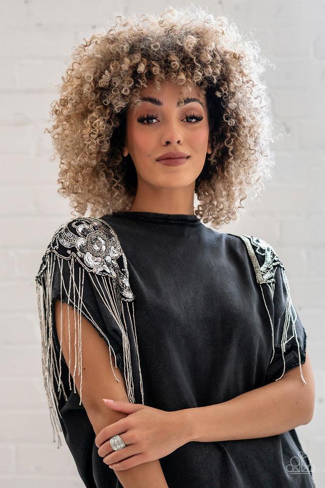 Red Carpet Redux White Rhinestone Ring - Paparazzi Accessories- on model - CarasShop.com - Paparazzi Jewelry by Cara Jewels