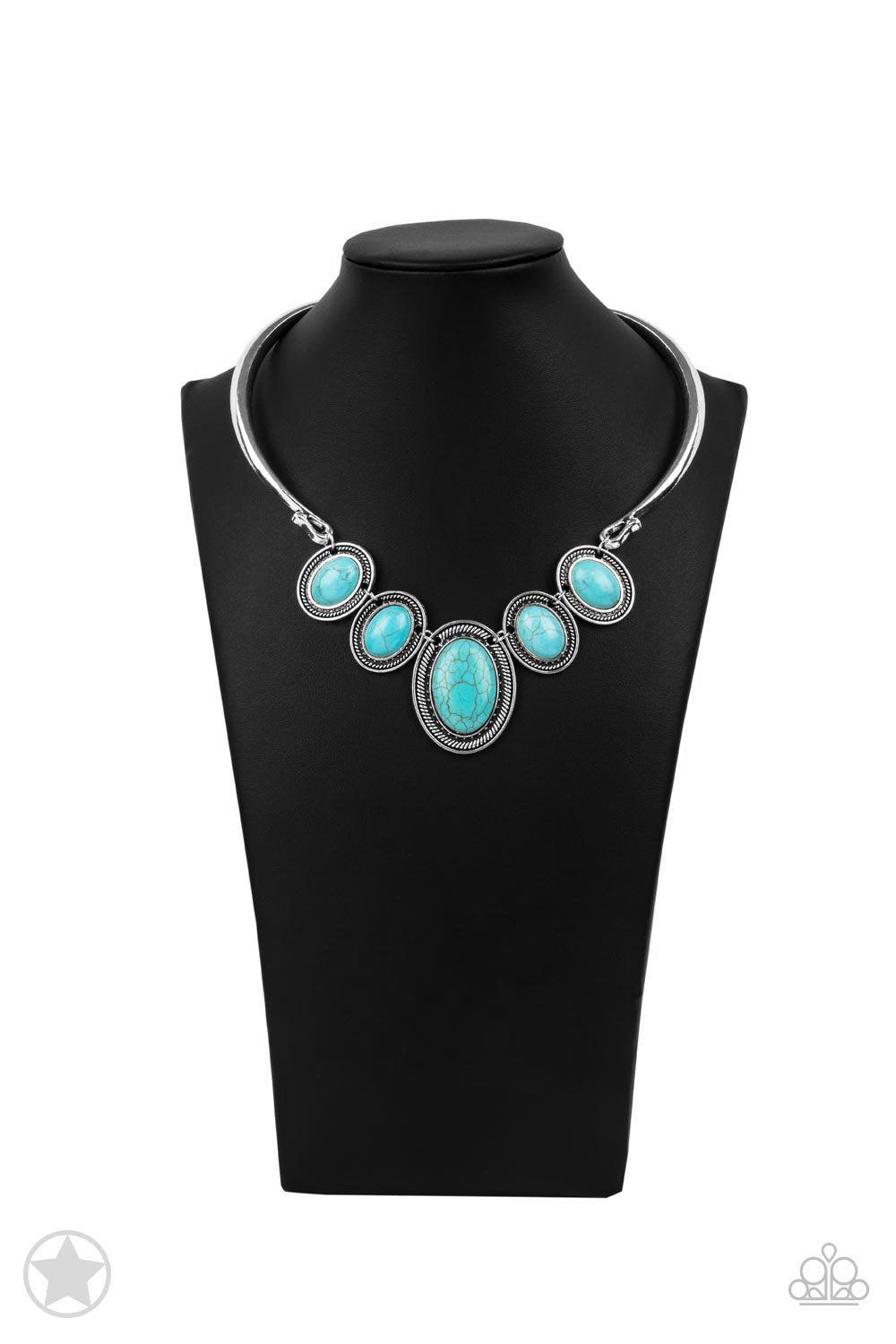 River Ride Blue Turquoise Stone Necklace and matching Earrings - Paparazzi Accessories- on bust -CarasShop.com - Paparazzi Jewelry by Cara Jewels
