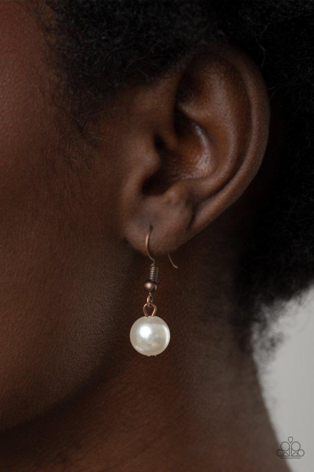 Rustic Refinery Copper and White Pearl Necklace - Paparazzi Accessories - free matching earrings -CarasShop.com - Paparazzi Jewelry by Cara Jewels