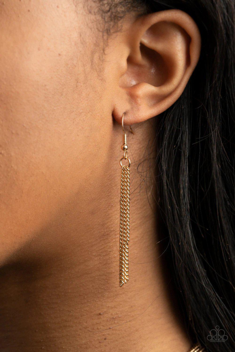 Save Your TIERS Gold Necklace - Paparazzi Accessories - free matching earrings -CarasShop.com - Paparazzi Jewelry by Cara Jewels