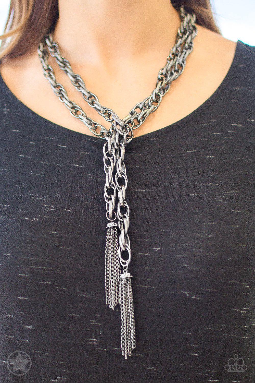 Scarfed for Attention Gunmetal Chain Necklace and matching Earrings - loop through style - Paparazzi Accessories-CarasShop.com - Paparazzi Jewelry by Cara Jewels