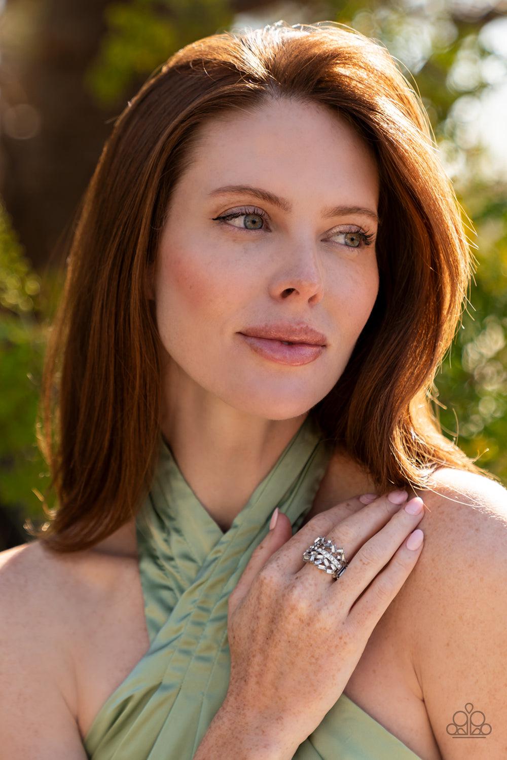 Scattered Sensation White Rhinestone Ring - Paparazzi Accessories