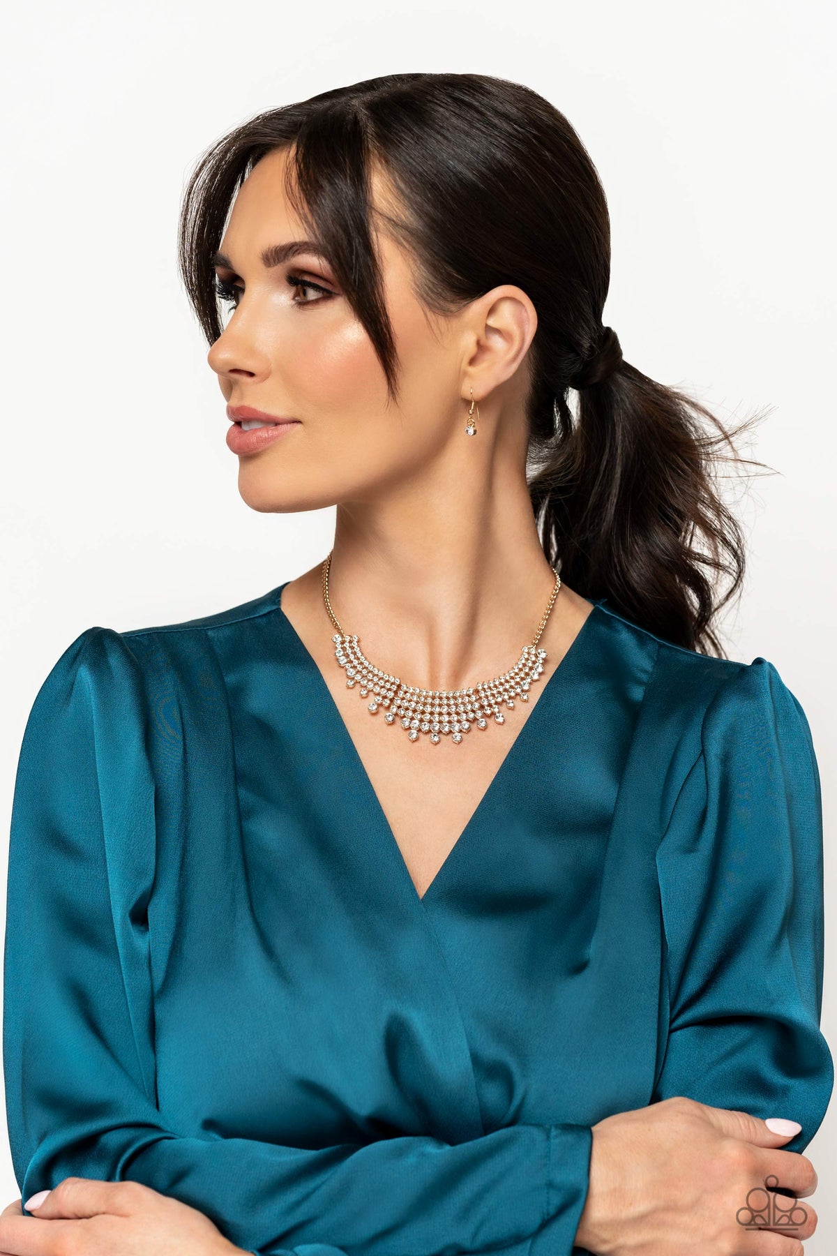 Shimmering Song Gold & White Rhinestone Necklace - Paparazzi Accessories