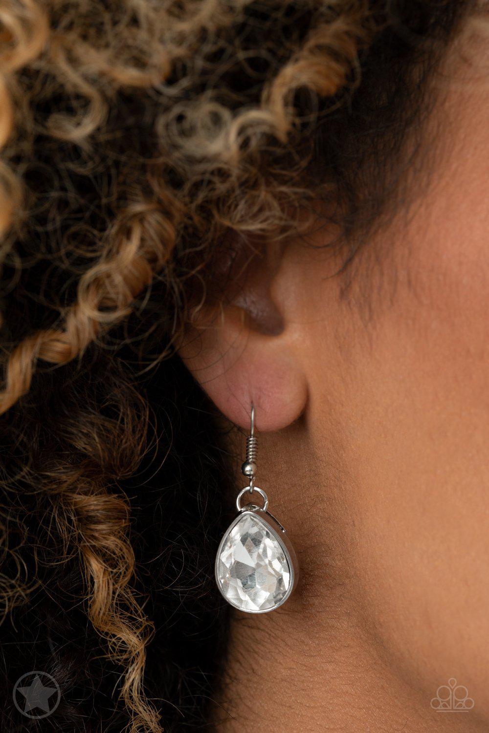 Show-Stopping Shimmer White Rhinestone Necklace - Paparazzi Accessories - free matching earrings -CarasShop.com - Paparazzi Jewelry by Cara Jewels