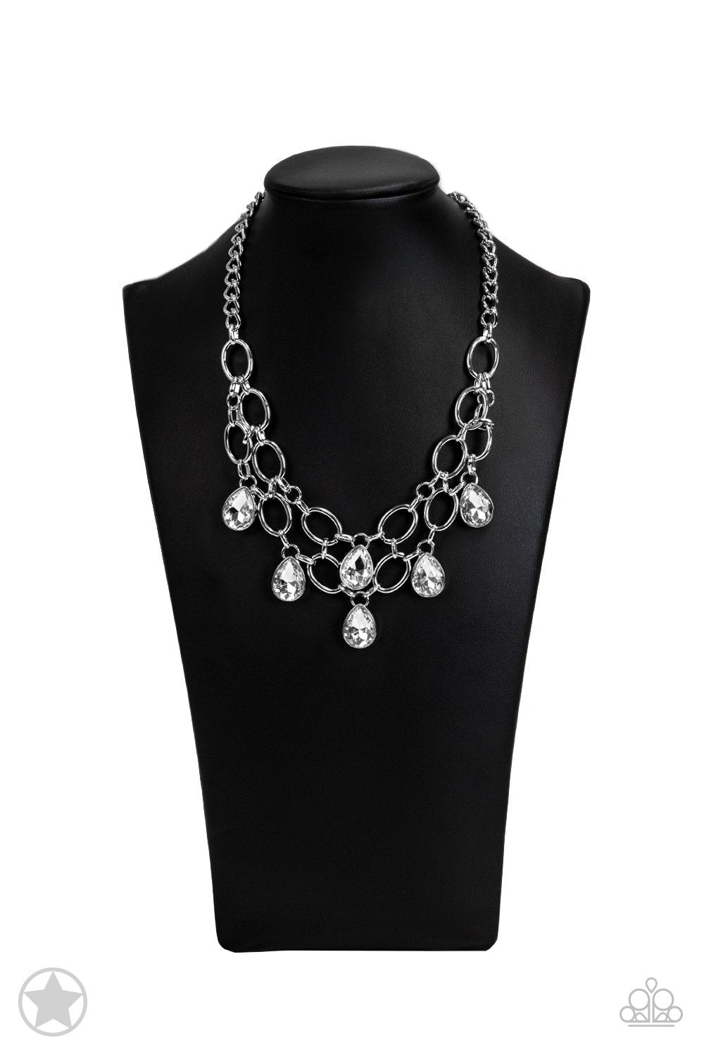 Show-Stopping Shimmer White Rhinestone Necklace - Paparazzi Accessories- on bust -CarasShop.com - Paparazzi Jewelry by Cara Jewels