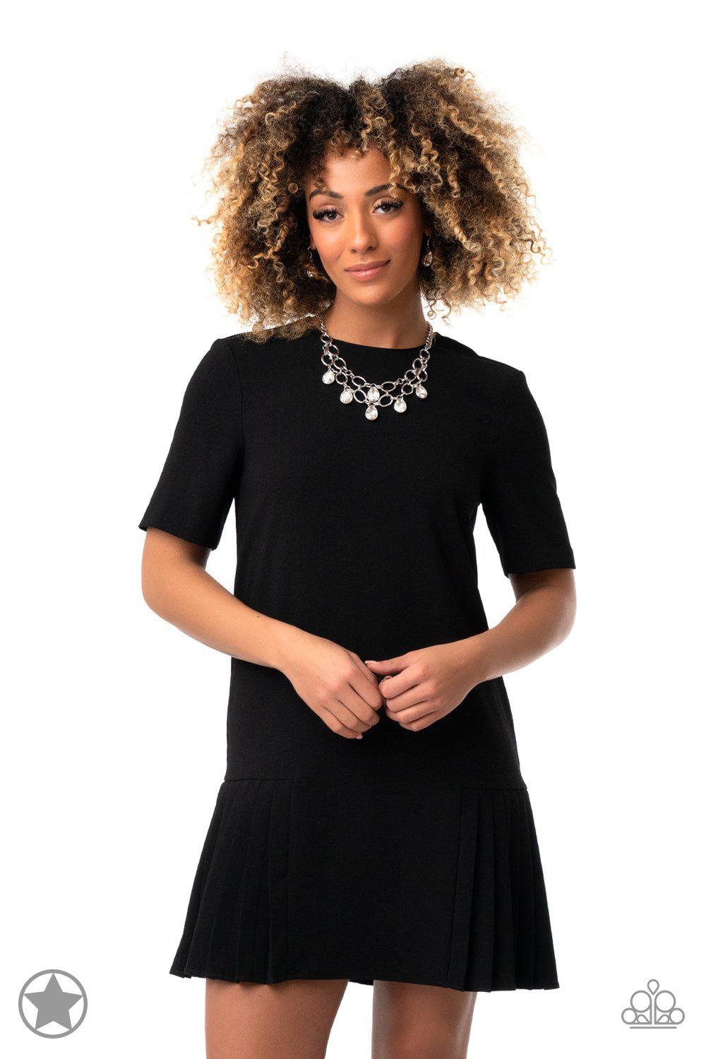 Show-Stopping Shimmer White Rhinestone Necklace - Paparazzi Accessories- stylized on model - CarasShop.com - Paparazzi Jewelry by Cara Jewels