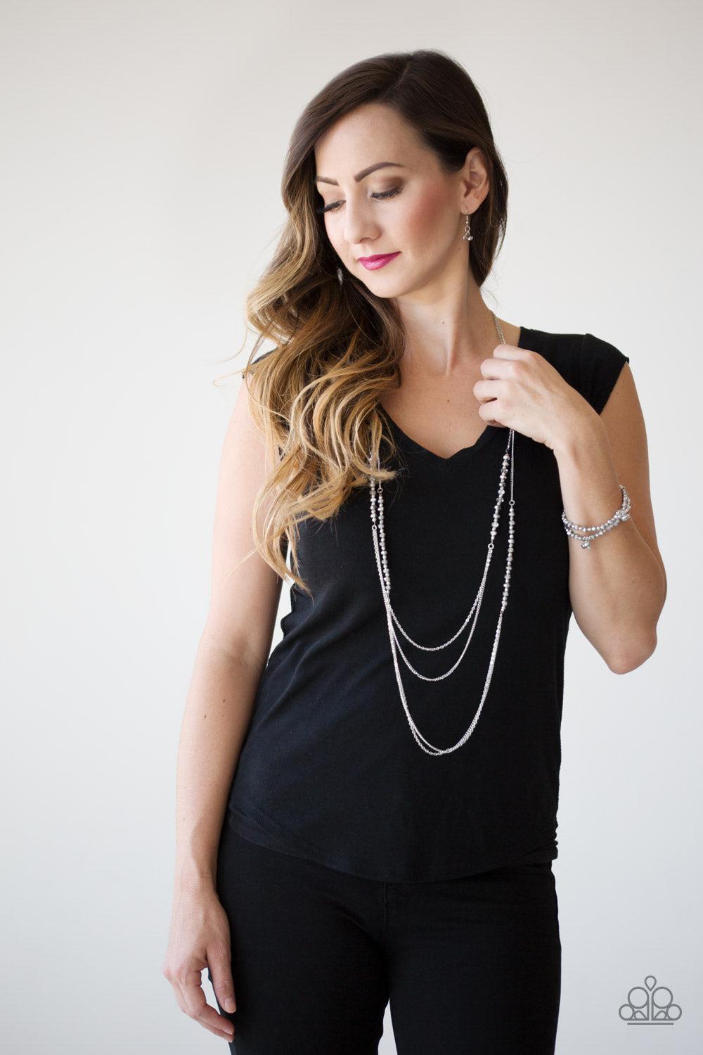 Sink or Shimmer Silver Smoky Crystal Stretch Bracelet Set - Paparazzi Accessories-CarasShop.com - Paparazzi Jewelry by Cara Jewels