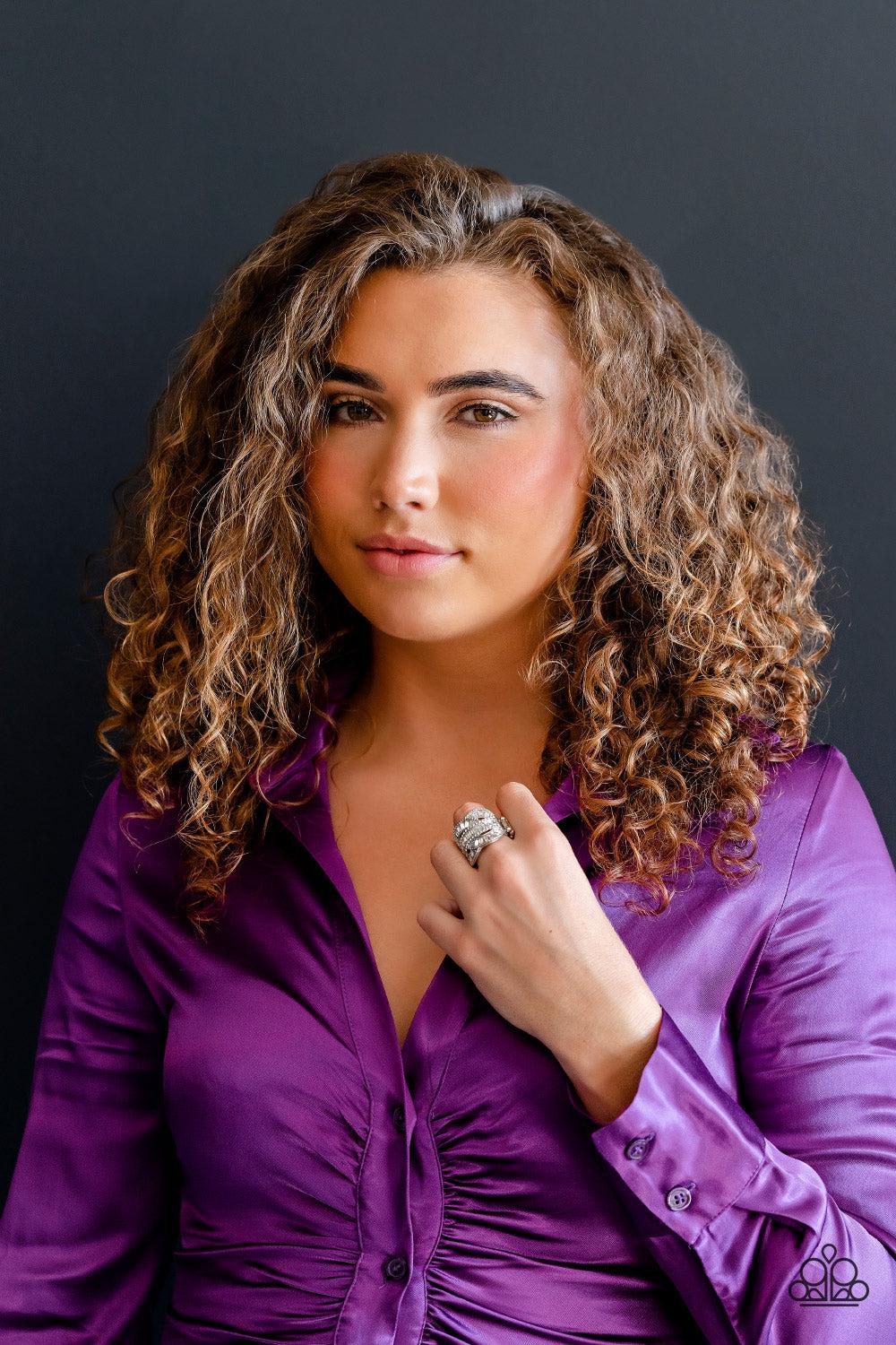 Six-Figure Flex White Rhinestone Ring - Paparazzi Accessories