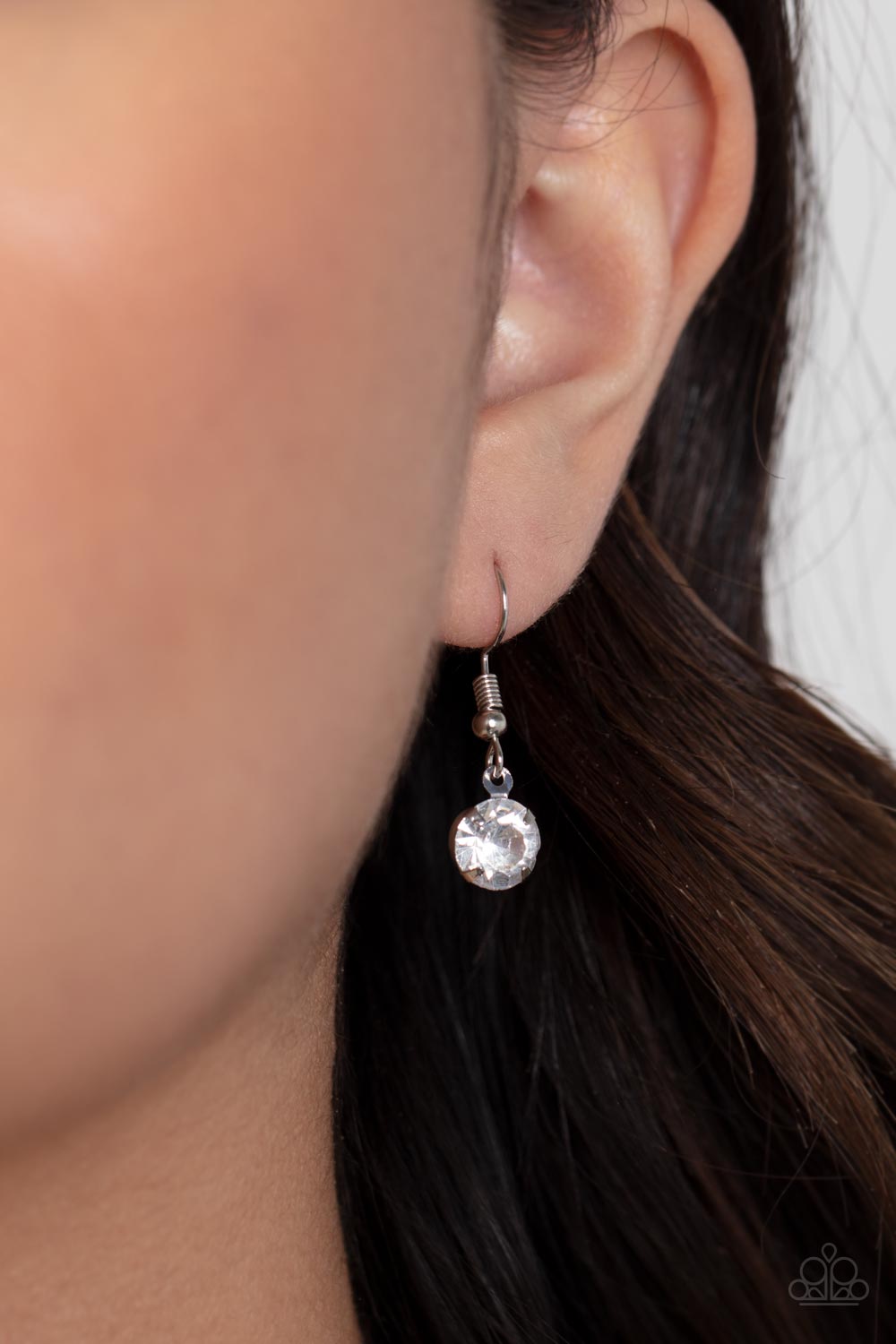 Smitten with Style White Rhinestone Heart Necklace - Paparazzi Accessories - free matching earrings -CarasShop.com - Paparazzi Jewelry by Cara Jewels