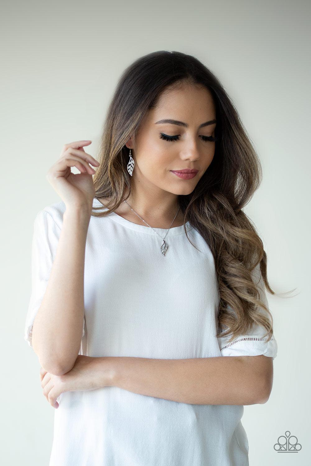 Sparkling Stems White Moonstone Leaf Earrings - Paparazzi Accessories-CarasShop.com - Paparazzi Jewelry by Cara Jewels