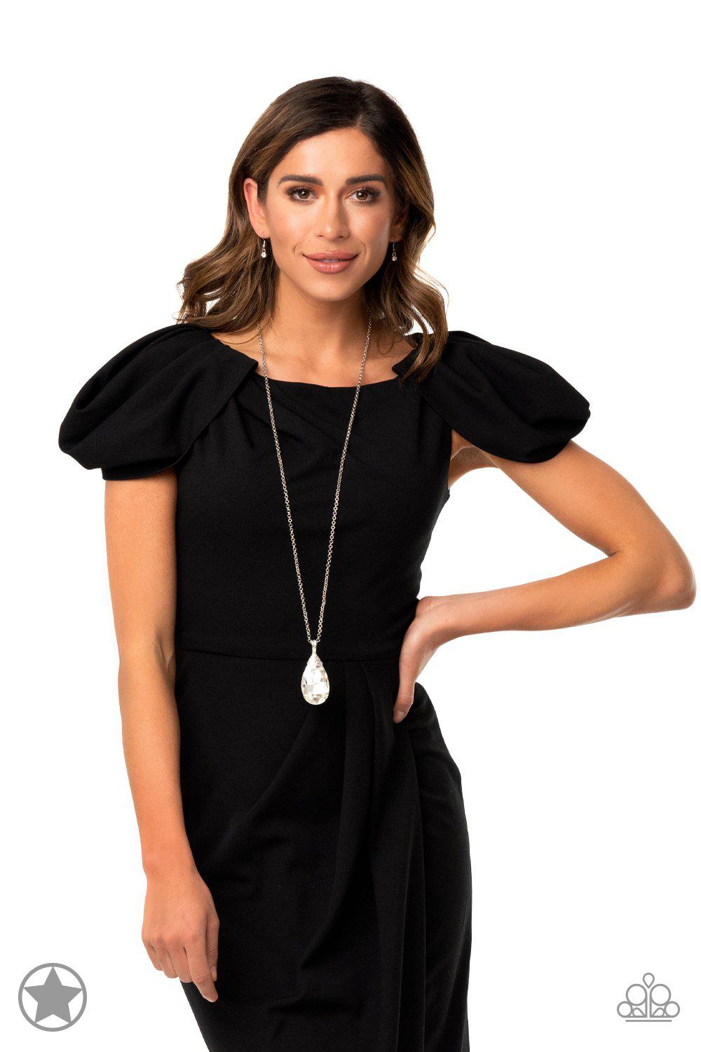 Spellbinding Sparkle White Rhinestone Necklace - Paparazzi Accessories- on bust -CarasShop.com - Paparazzi Jewelry by Cara Jewels