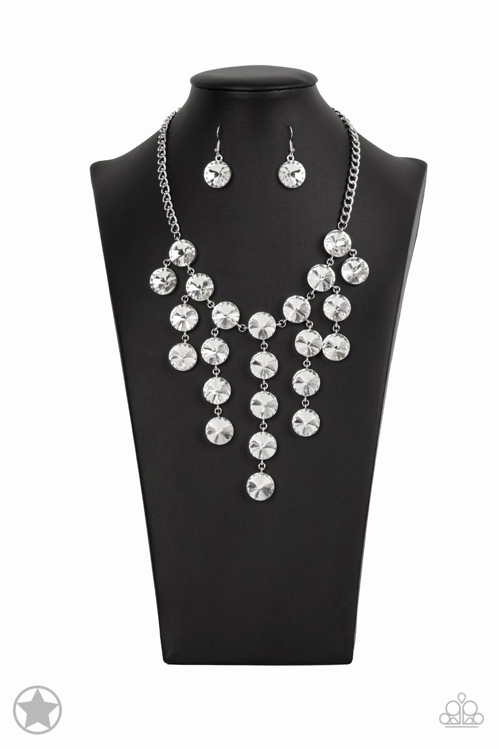 Spotlight Stunner White Rhinestone Necklace - Paparazzi Accessories- on bust -CarasShop.com - Paparazzi Jewelry by Cara Jewels