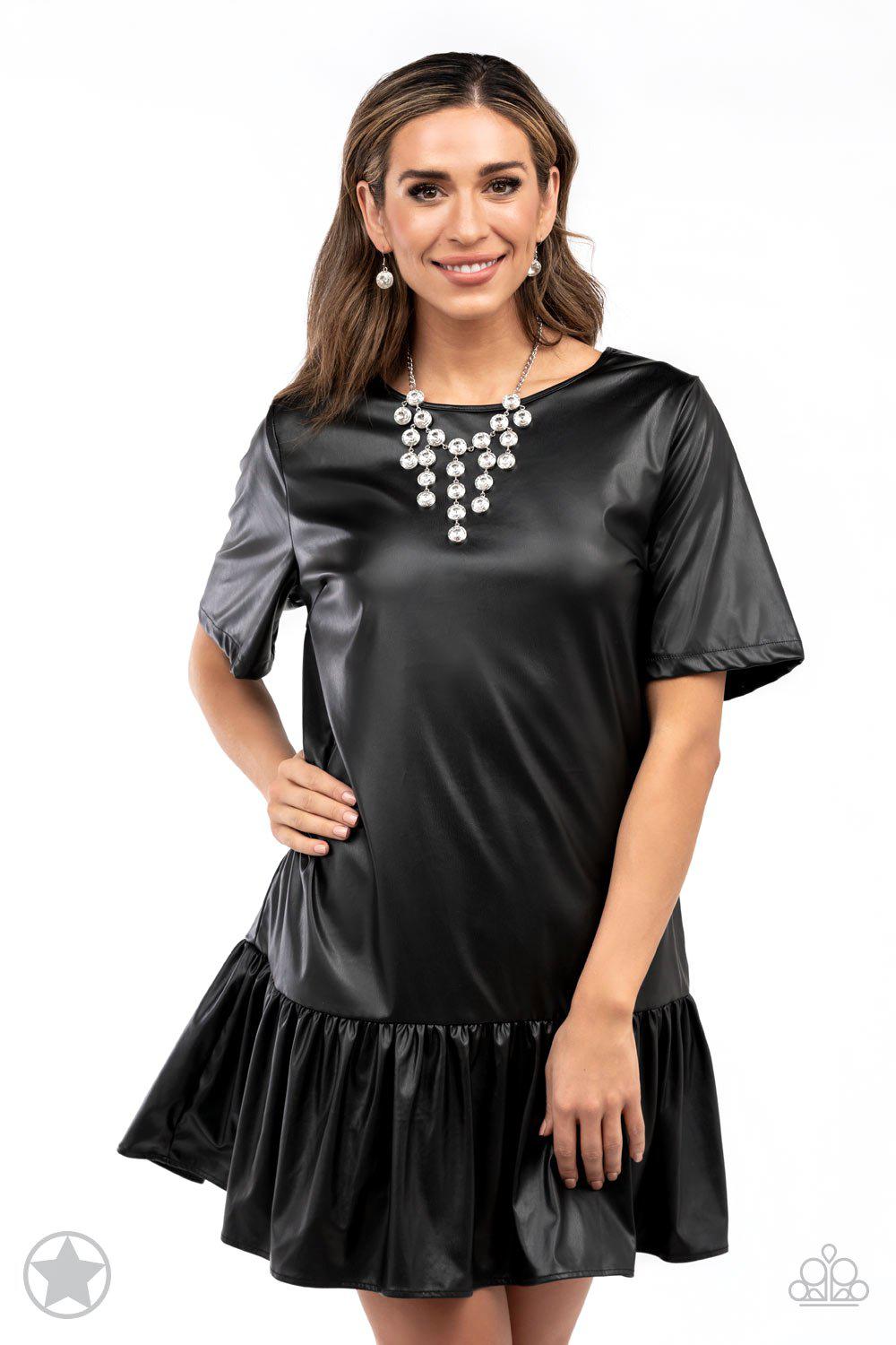 Spotlight Stunner White Rhinestone Necklace - Paparazzi Accessories- stylized on model - CarasShop.com - Paparazzi Jewelry by Cara Jewels