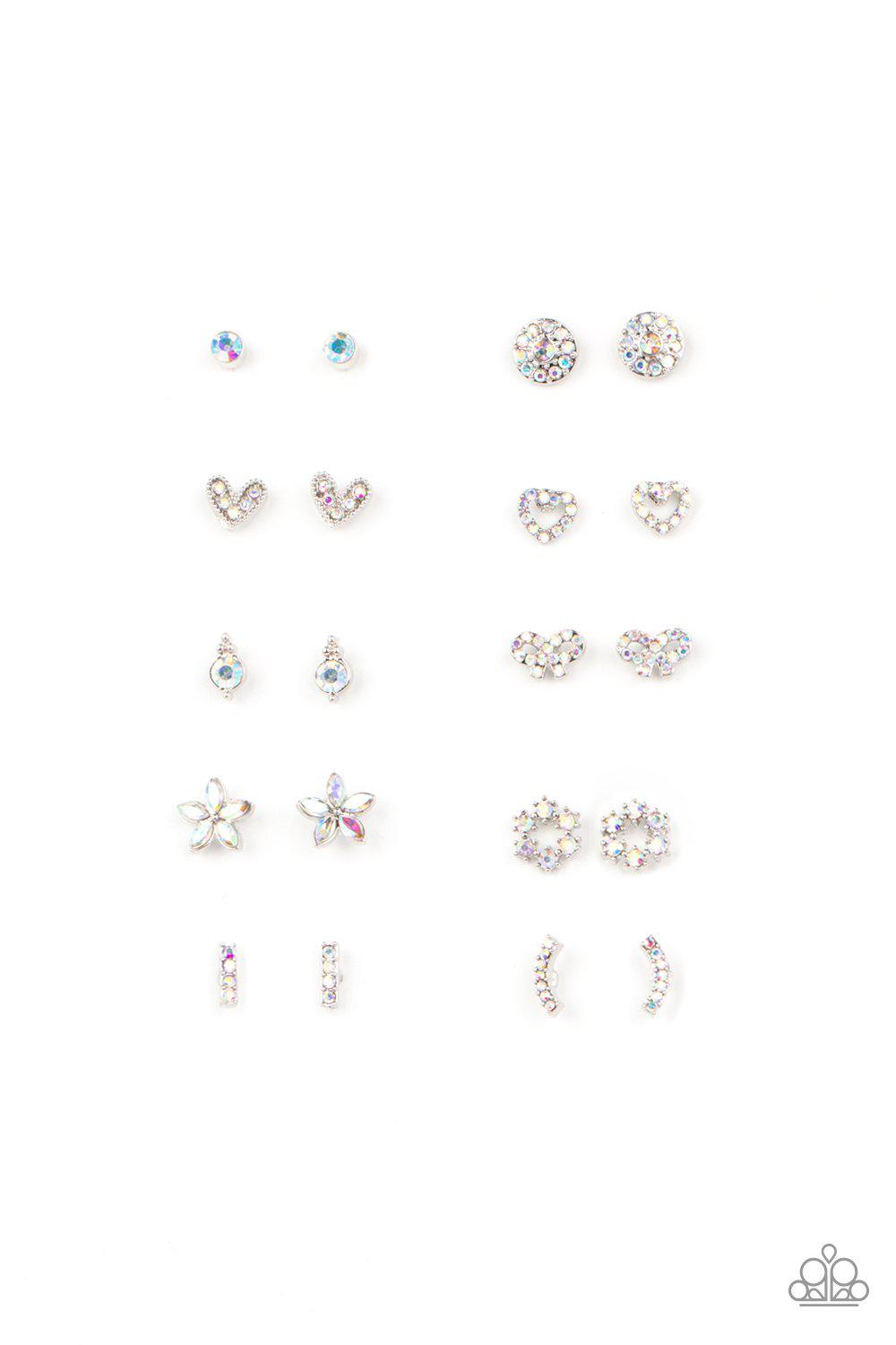 Starlet Shimmer Children's Iridescent Rhinestone Post Earrings v3 - Paparazzi Accessories (set of 10 pairs) - Full set -CarasShop.com - Paparazzi Jewelry by Cara Jewels