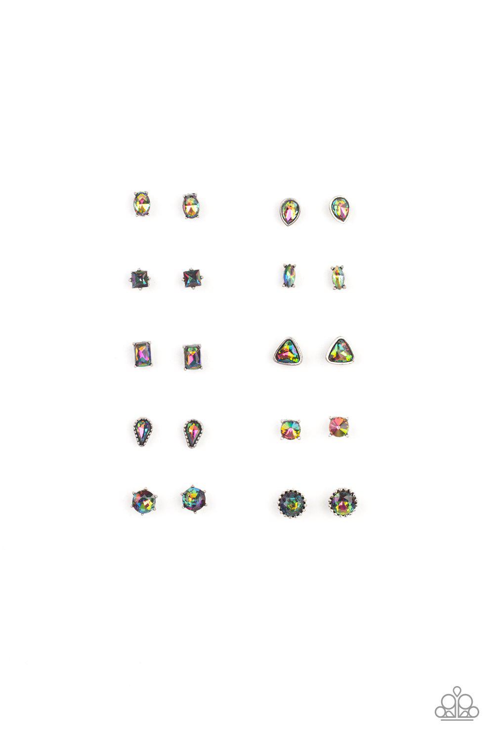 Starlet Shimmer Children's "Oil Spill" Rhinestone Post Earrings v3 - Paparazzi Accessories (set of 10 pairs) - Full set -CarasShop.com - Paparazzi Jewelry by Cara Jewels