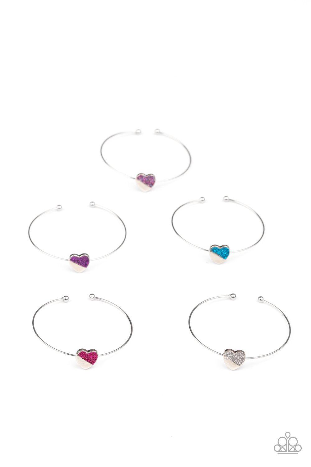 Starlet Shimmer Children's Silver and Heart Cuff Bracelets - Paparazzi Accessories (set of 5) - Full set -CarasShop.com - Paparazzi Jewelry by Cara Jewels