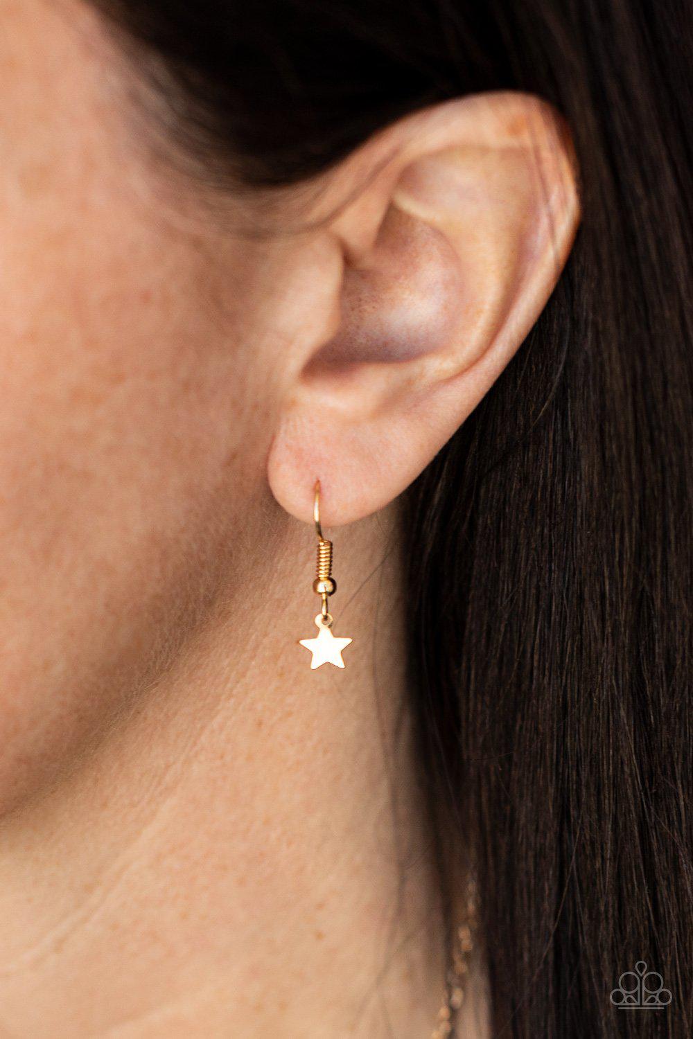 Starry Anthem Gold Star Necklace - Paparazzi Accessories - free matching earrings -CarasShop.com - Paparazzi Jewelry by Cara Jewels