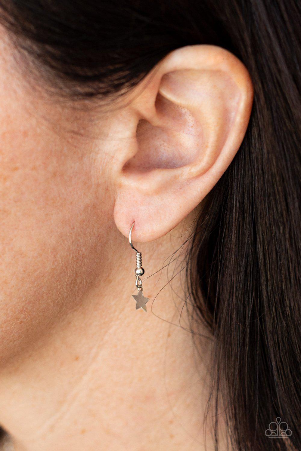 Starry Anthem Silver Star Necklace - Paparazzi Accessories - free matching earrings -CarasShop.com - Paparazzi Jewelry by Cara Jewels