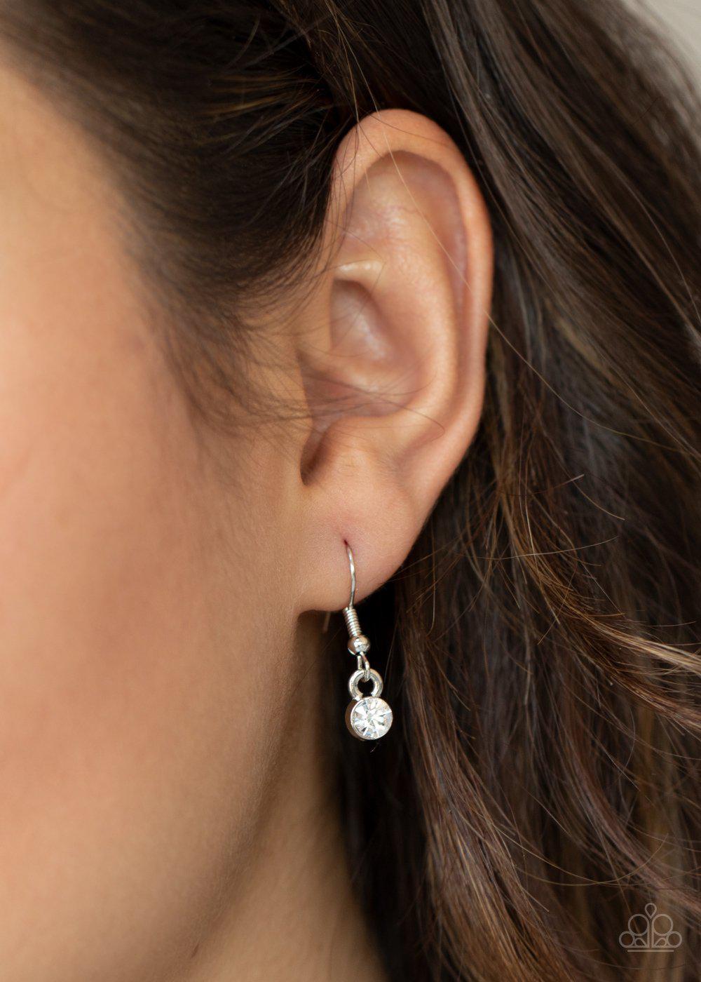 Take A Final BOUGH White Rhinestone Leaf Necklace - Paparazzi Accessories - free matching earrings -CarasShop.com - Paparazzi Jewelry by Cara Jewels