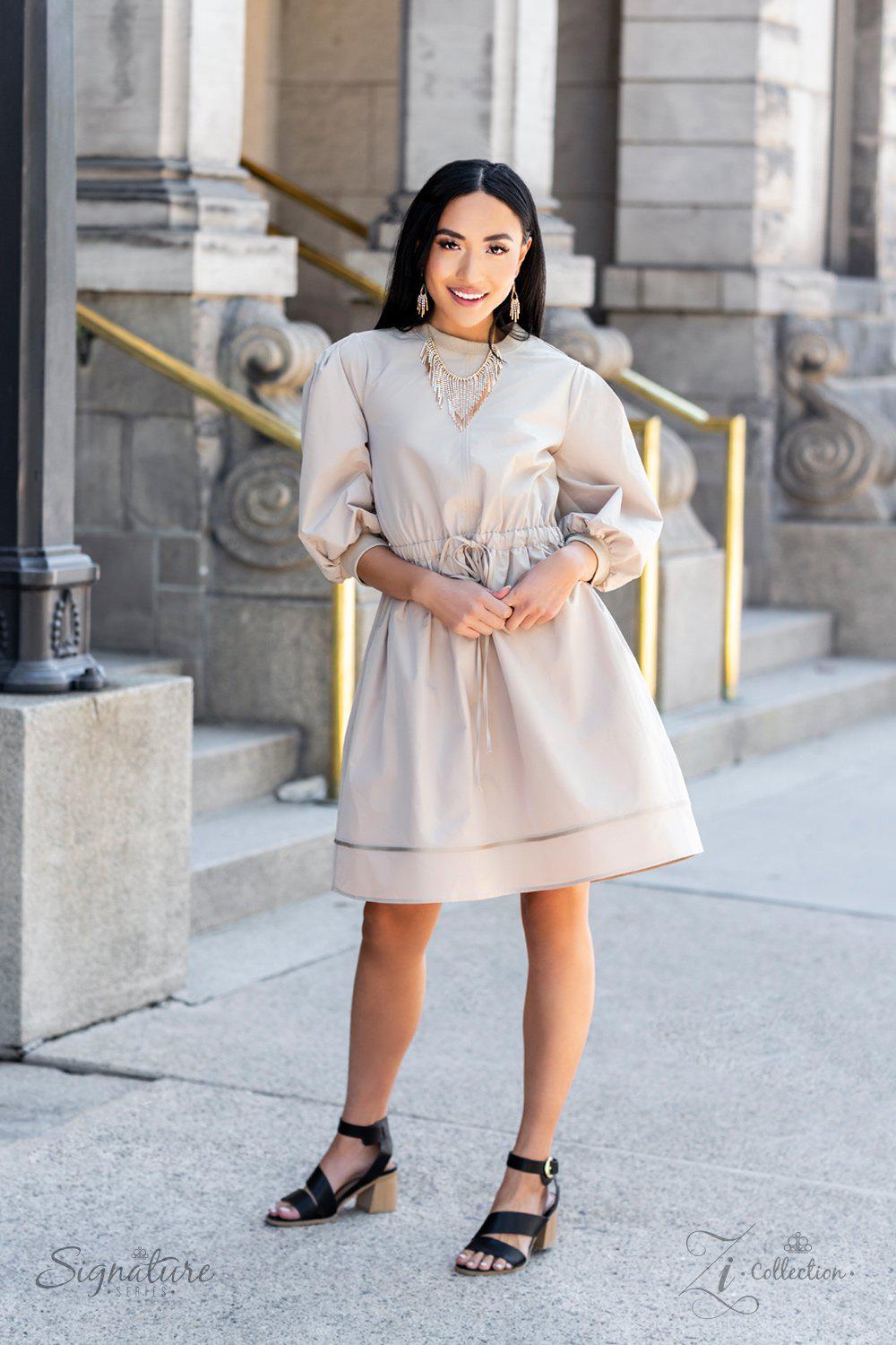 The Amber 2021 Zi Signature Collection Necklace - Paparazzi Accessories stylized on model in casual dress - CarasShop.com - Paparazzi Jewelry by Cara Jewels