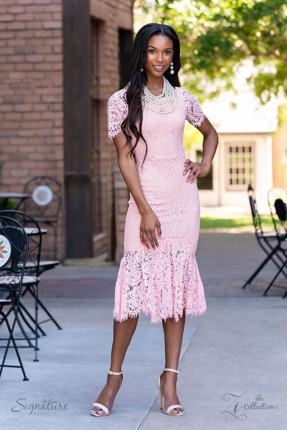 The Courtney 2022 Zi Signature Collection Necklace - Paparazzi Accessories stylized on model in casual dress - CarasShop.com - Paparazzi Jewelry by Cara Jewels