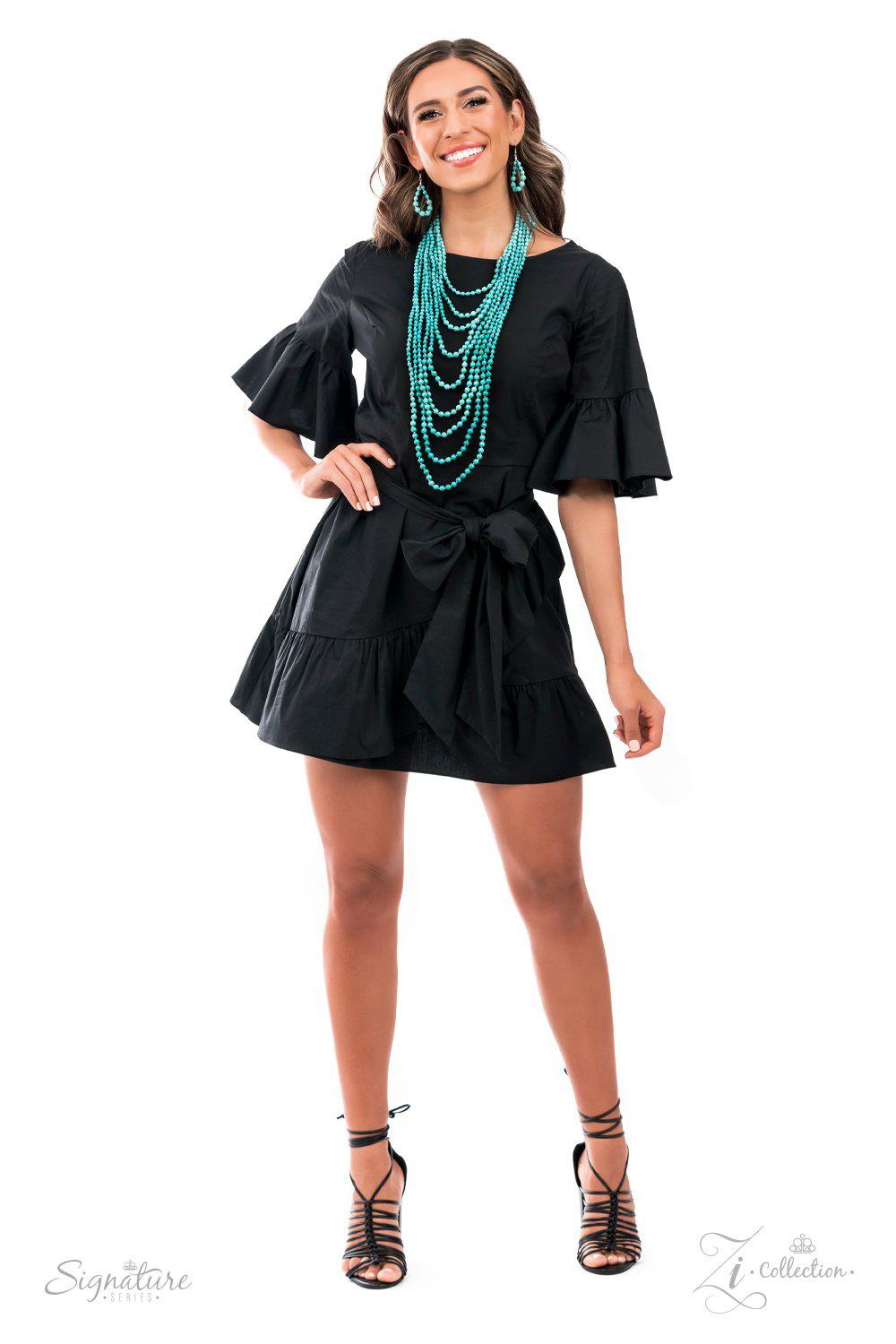 The Hilary 2021 Zi Signature Collection Necklace - Paparazzi Accessories stylized on model wearing black - CarasShop.com - Paparazzi Jewelry by Cara Jewels