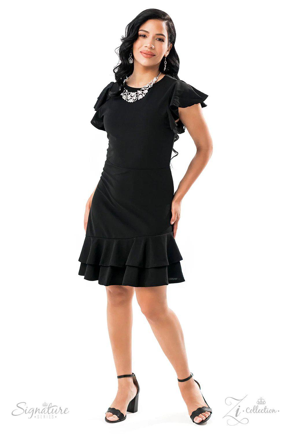 The Jennifer 2022 Zi Signature Collection Necklace - Paparazzi Accessories stylized on model wearing black - CarasShop.com - Paparazzi Jewelry by Cara Jewels