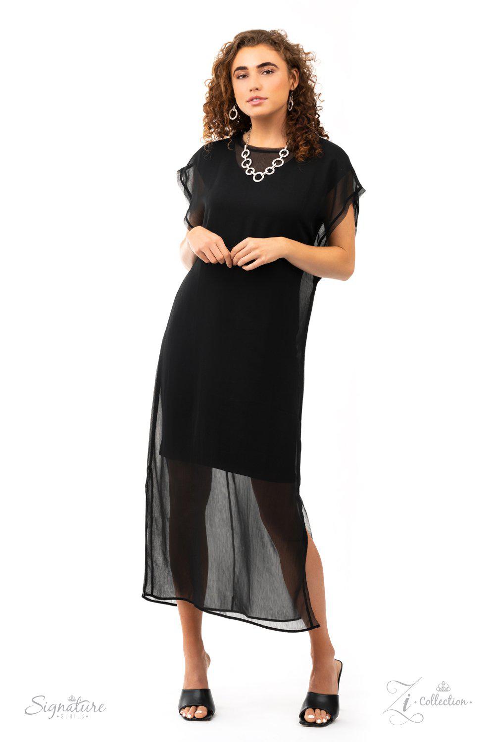 The Missy 2021 Zi Signature Collection Necklace - Paparazzi Accessories stylized on model wearing black - CarasShop.com - Paparazzi Jewelry by Cara Jewels