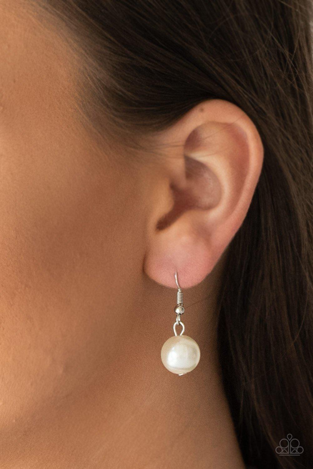 The More The Modest White Pearl Necklace - Paparazzi Accessories - free matching earrings -CarasShop.com - Paparazzi Jewelry by Cara Jewels
