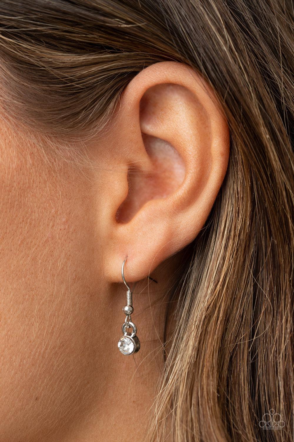 The Real Boss White Rhinestone Heart Necklace - Paparazzi Accessories - free matching earrings -CarasShop.com - Paparazzi Jewelry by Cara Jewels