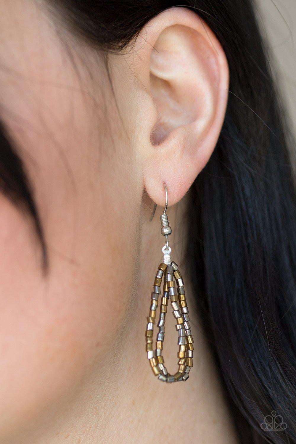 The Speed Of Starlight Brass and Gunmetal Seed Bead Necklace and Earrings - Paparazzi Accessories - free matching earrings -CarasShop.com - Paparazzi Jewelry by Cara Jewels