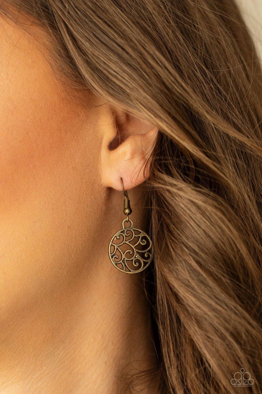 To Coin A Phrase Brass Necklace - Paparazzi Accessories - free matching earrings -CarasShop.com - Paparazzi Jewelry by Cara Jewels