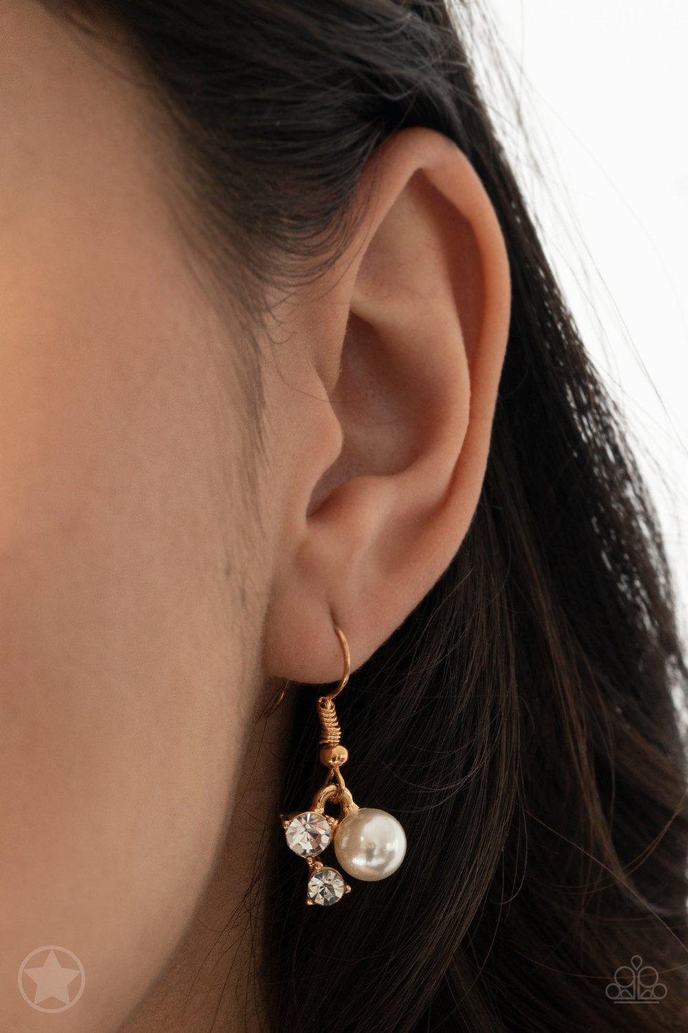 Toast to Perfection Gold and White Pearl Necklace - Paparazzi Accessories - free matching earrings -CarasShop.com - Paparazzi Jewelry by Cara Jewels