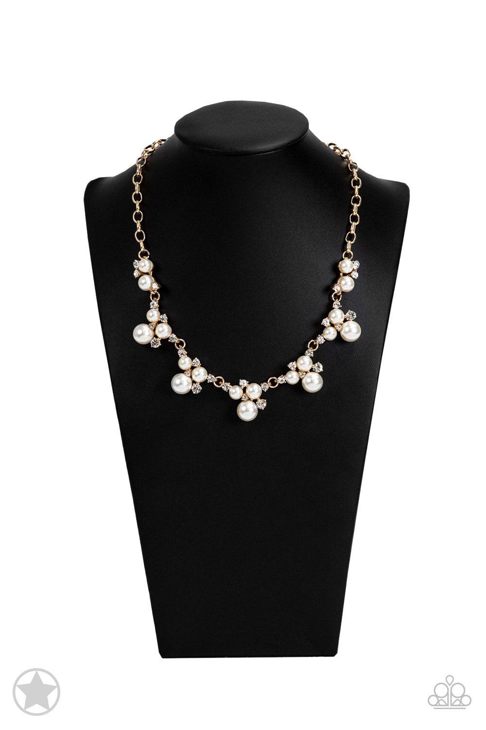 Toast to Perfection Gold and White Pearl Necklace - Paparazzi Accessories- on bust -CarasShop.com - Paparazzi Jewelry by Cara Jewels