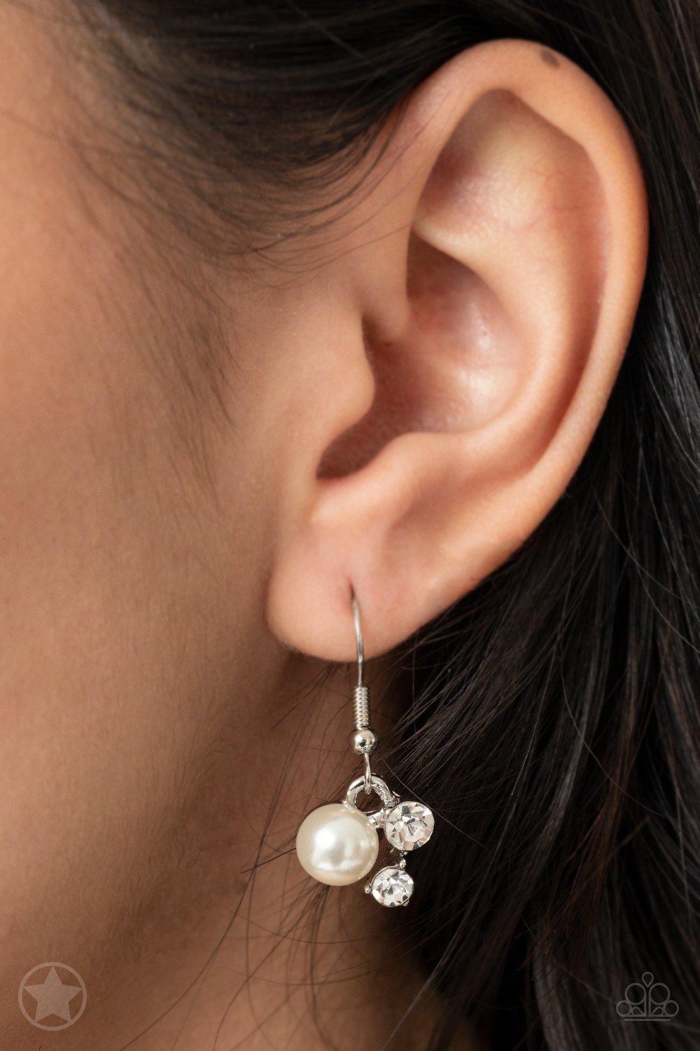 Toast to Perfection White Pearl Necklace and matching Earrings - Paparazzi Accessories - free matching earrings -CarasShop.com - Paparazzi Jewelry by Cara Jewels