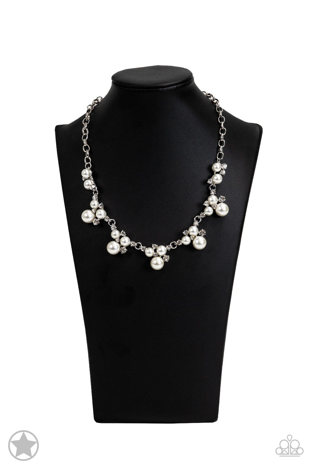 Toast to Perfection White Pearl Necklace and matching Earrings - Paparazzi Accessories- on bust -CarasShop.com - Paparazzi Jewelry by Cara Jewels