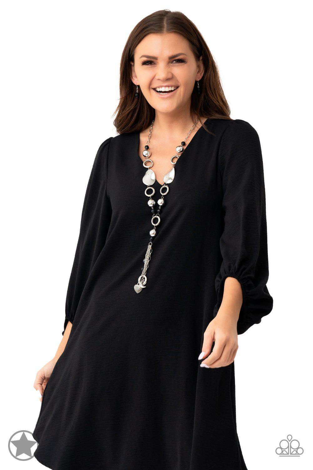 Total Eclipse of the Heart Long Silver Tassel Necklace - Paparazzi Accessories- stylized on model - CarasShop.com - Paparazzi Jewelry by Cara Jewels