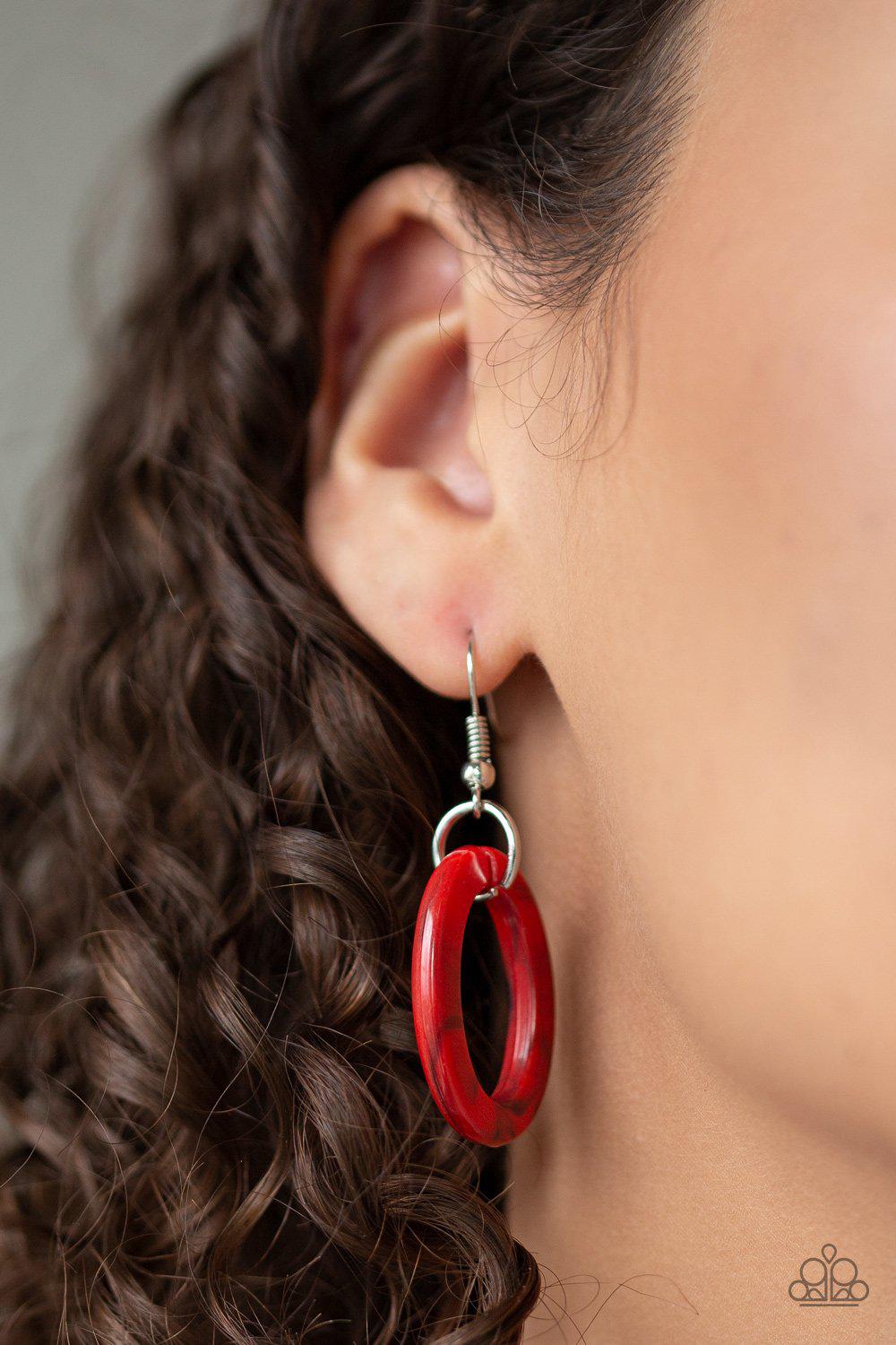 Turn Up The Heat Red Acrylic Necklace - Paparazzi Accessories - free matching earrings -CarasShop.com - Paparazzi Jewelry by Cara Jewels