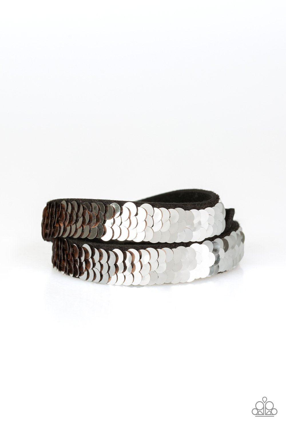Under The SEQUINS Rose Gold / Silver Double-Wrap Snap Bracelet - Paparazzi Accessories-CarasShop.com - Paparazzi Jewelry by Cara Jewels