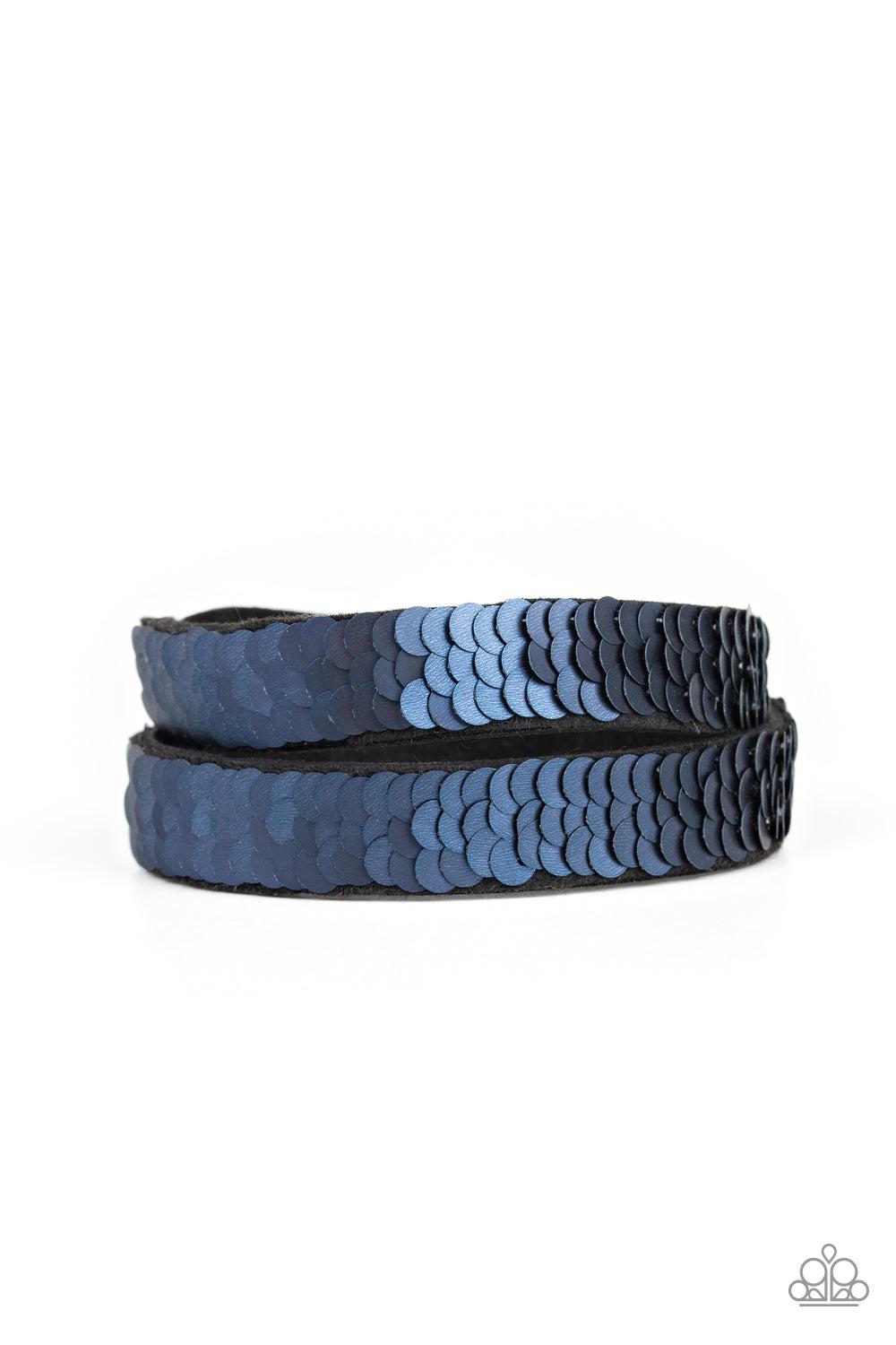 Under The SEQUINS Blue / Silver Double-Wrap Snap Bracelet - Paparazzi Accessories-CarasShop.com - Paparazzi Jewelry by Cara Jewels