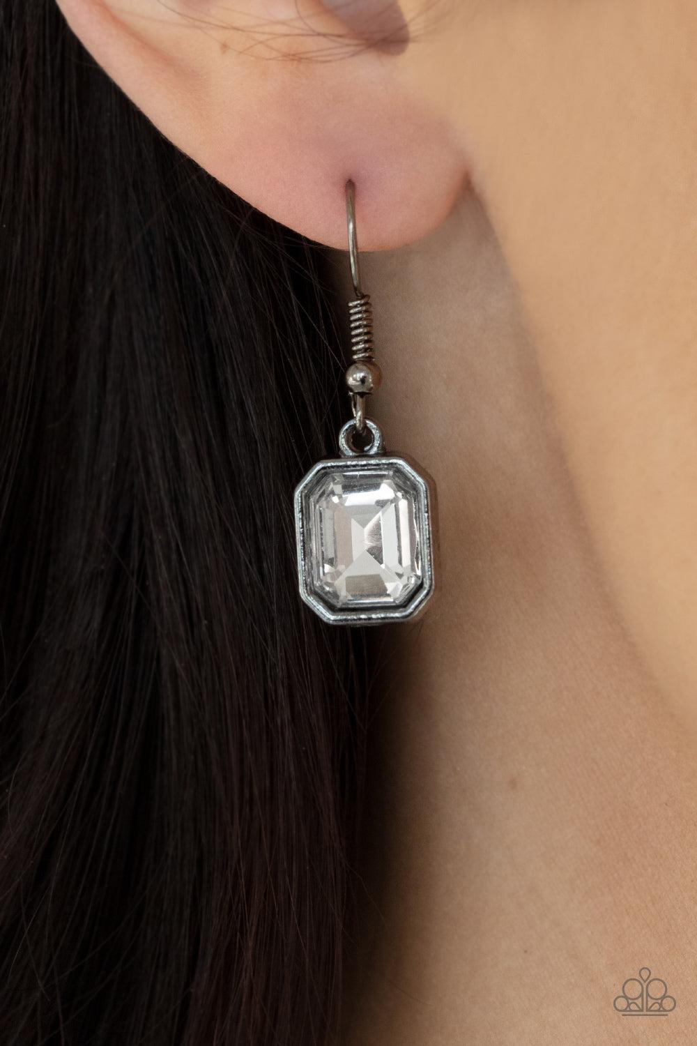 Urban Extravagance Gunmetal Black & White Gem Necklace - Paparazzi Accessories - free matching earrings -CarasShop.com - Paparazzi Jewelry by Cara Jewels